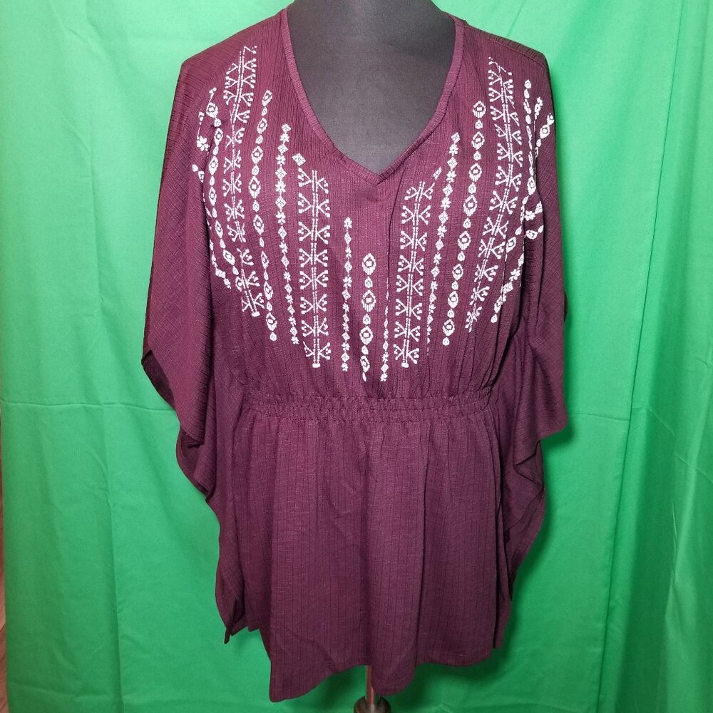 Lane Bryant Womens V Neck Deep Purple Kaftan‎ Top 22/24 Peasant Boho Retro Indie